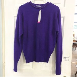 Yarnworks lambs wool angora vintage dead stock purple sweater sz M